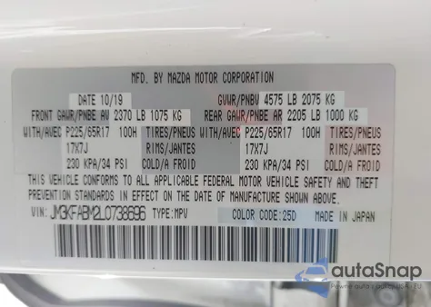 2020 Mazda Cx-5 Sport z USA, uszkodzony, nr VIN JM3KFABM2L0738696